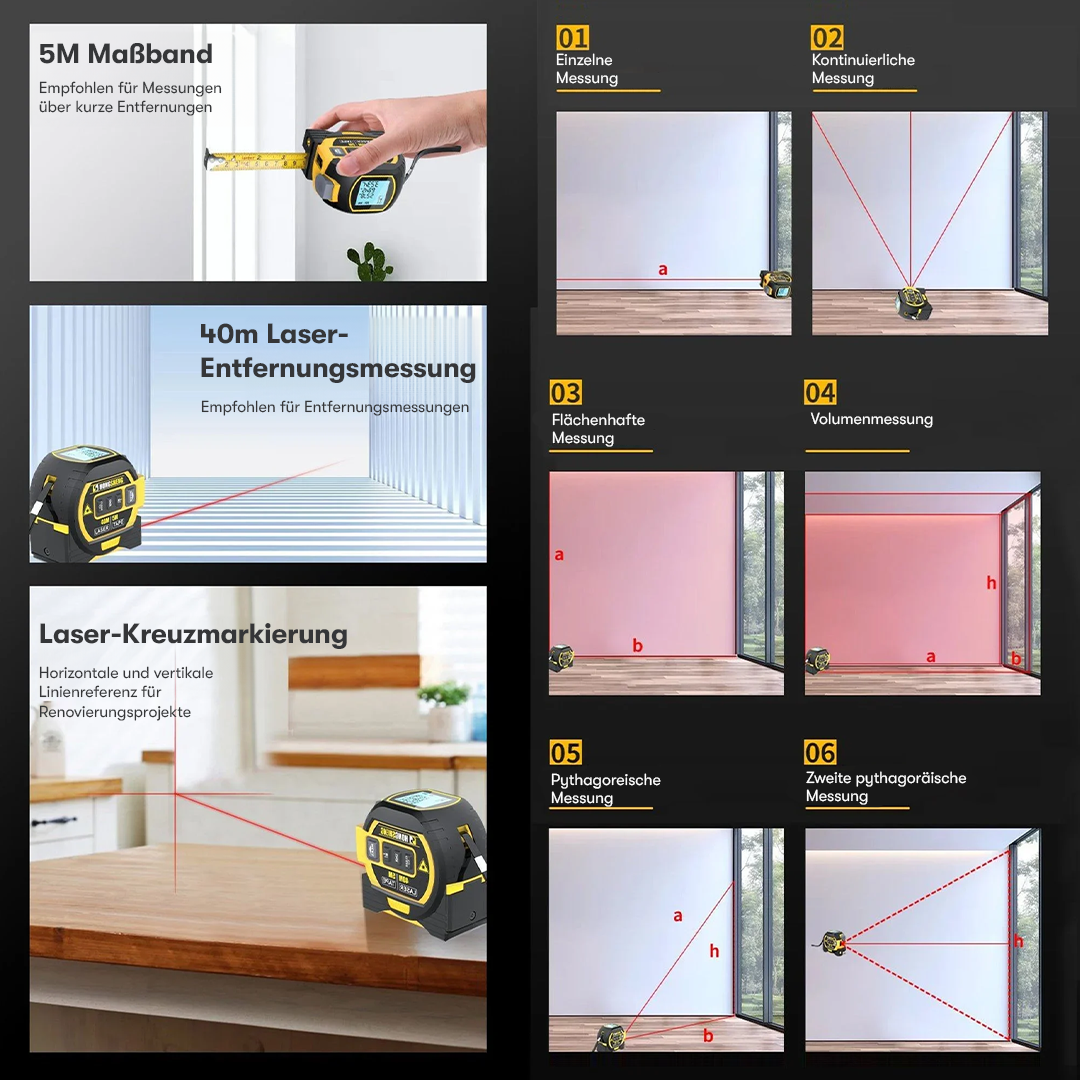 3-In-1-Infrarot-Laserbandmessgerät